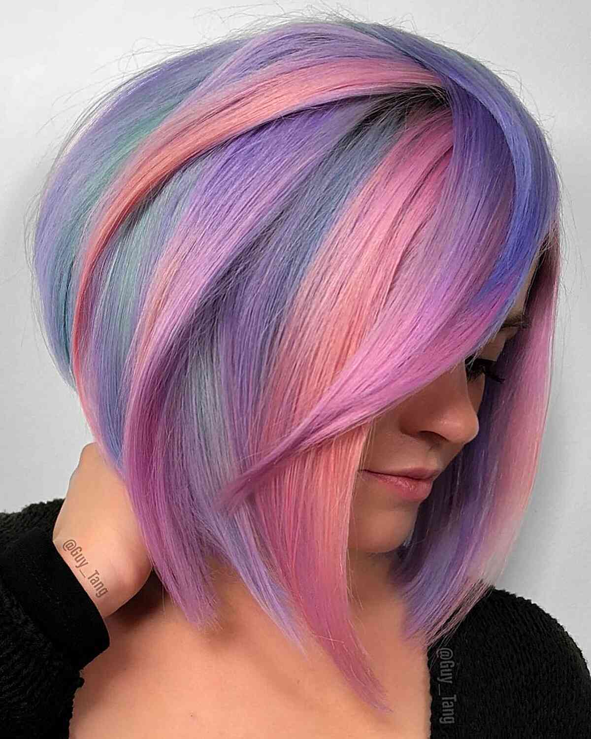Mint and Coral Rainbow Hair color ideas for ladies with short hair