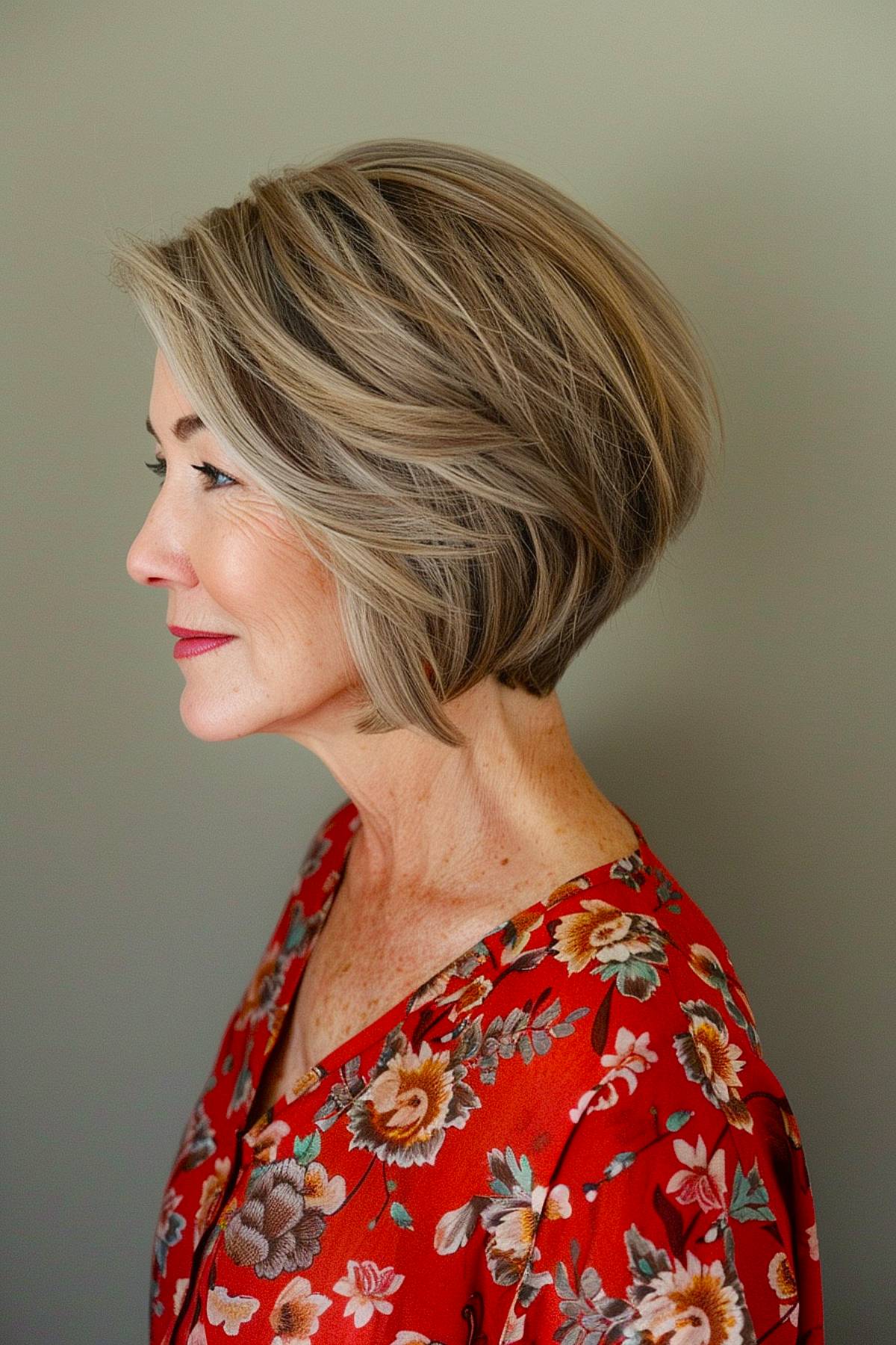 A-line stacked bob haircut with blended layers