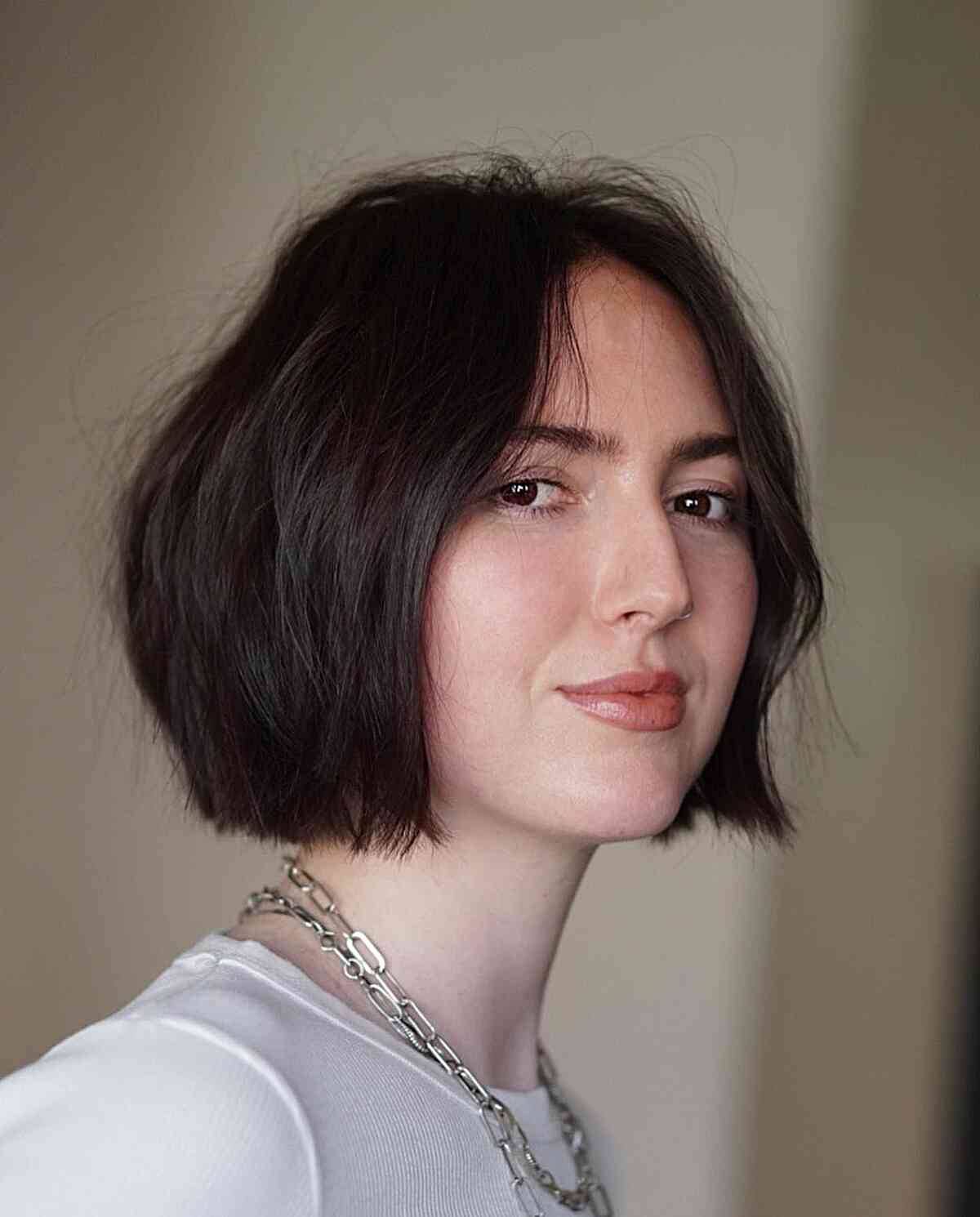 Modern Bob at Neck Length for women with a middle part and blunt ends