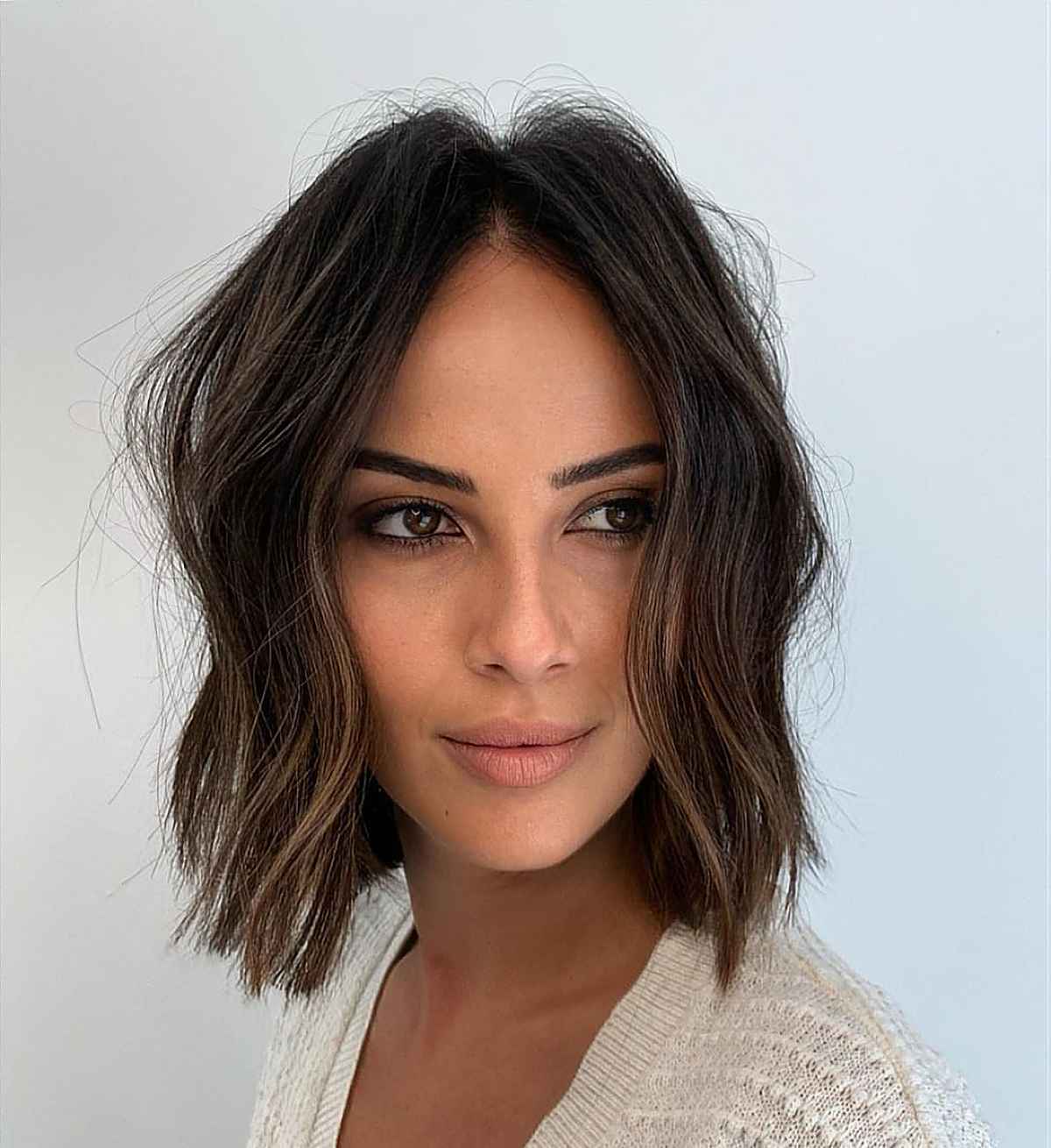 modern bob with middle part bangs