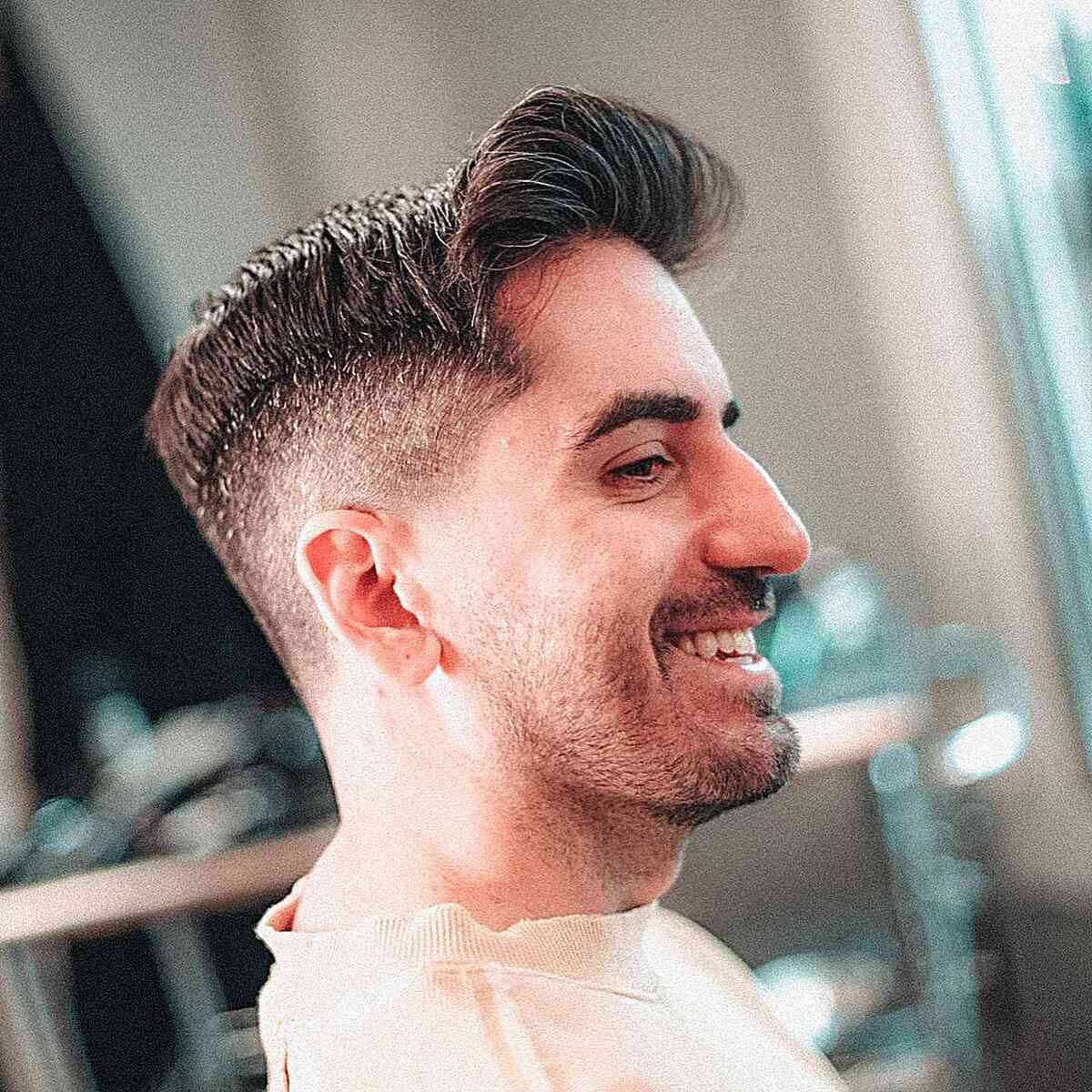 Modern Brushed-Up Side Part for Men with Medium Hair