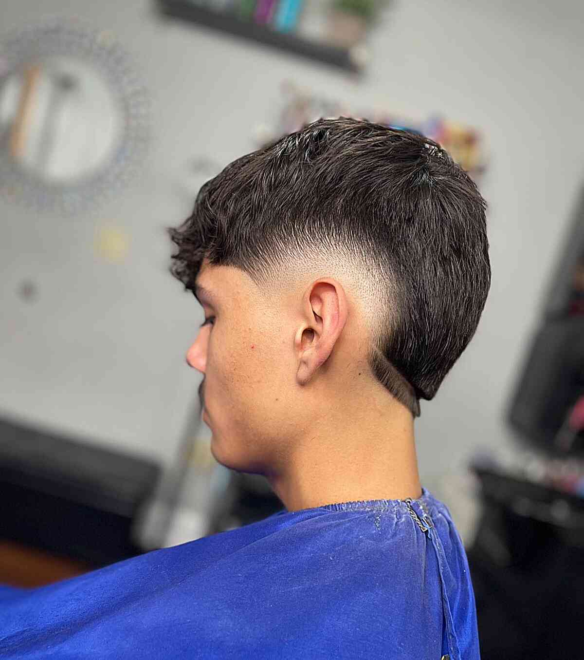 Modern Burst Fade with Shaved Nape Line for Boys