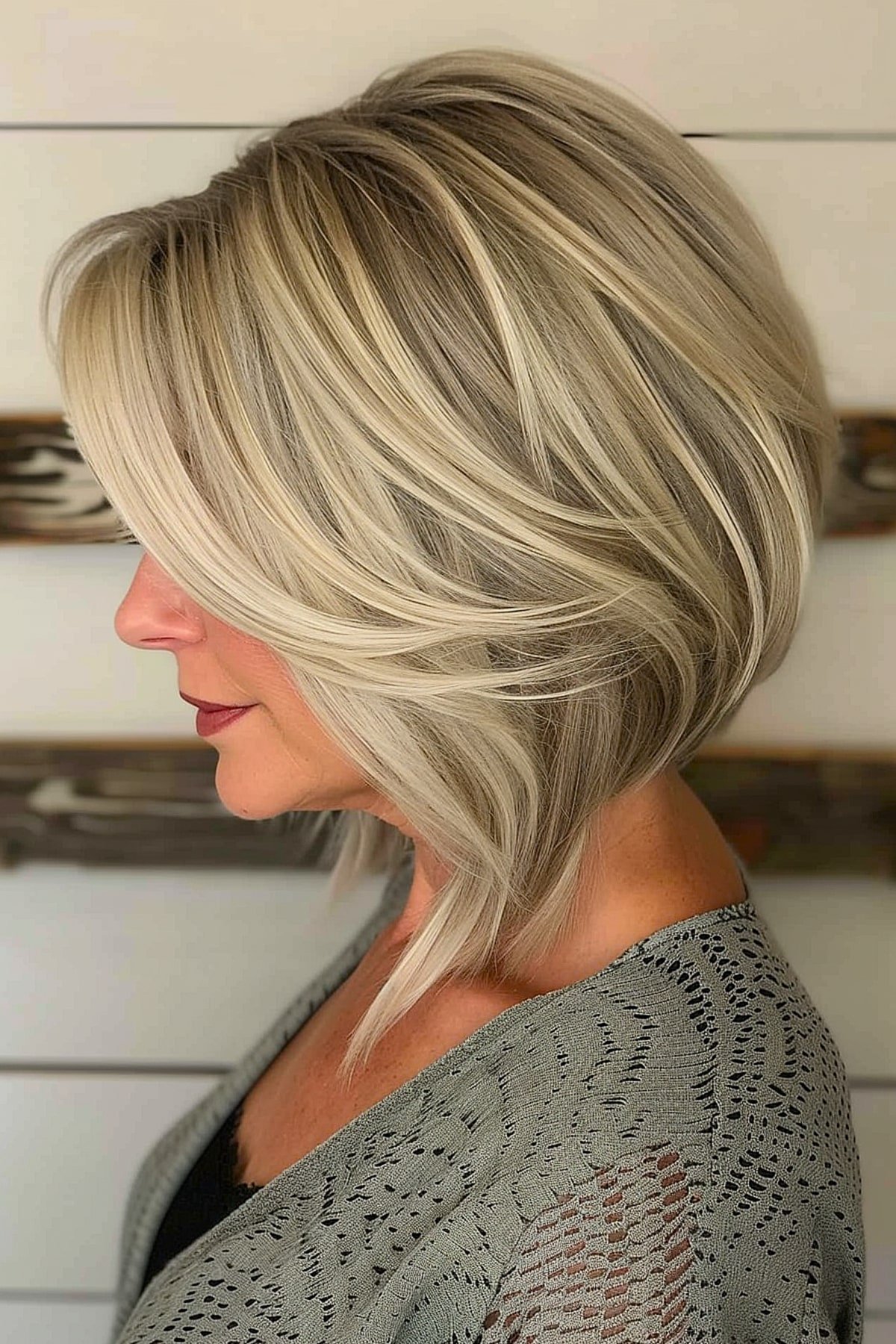 Blonde inverted bob haircut for older women