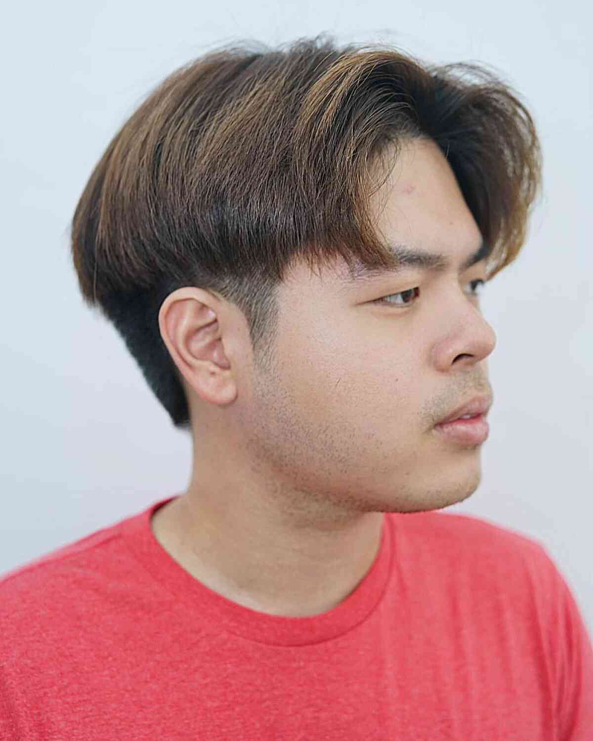 Modern Middle-Parted Bowl Two-Block Cut for Men's Straight Hair