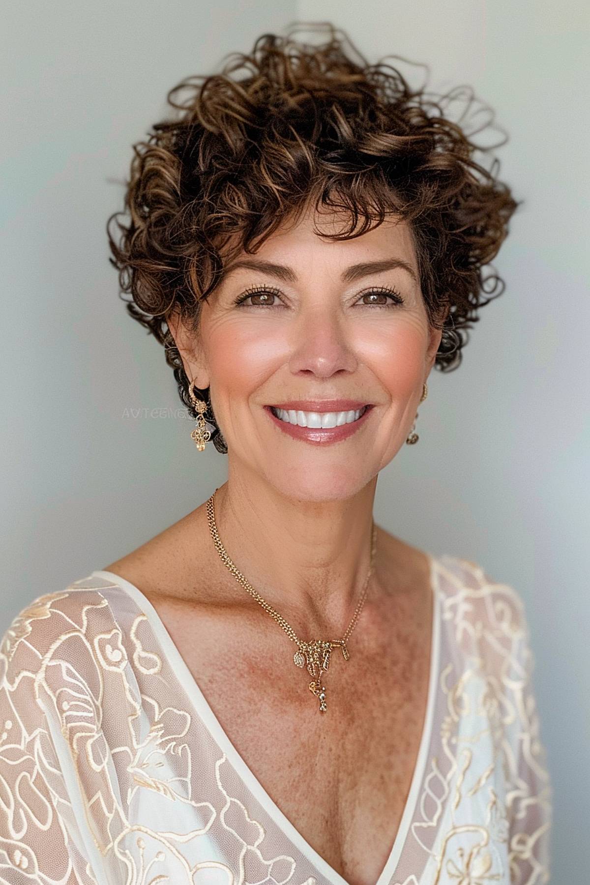 Pixie cut with natural curls for women over 50