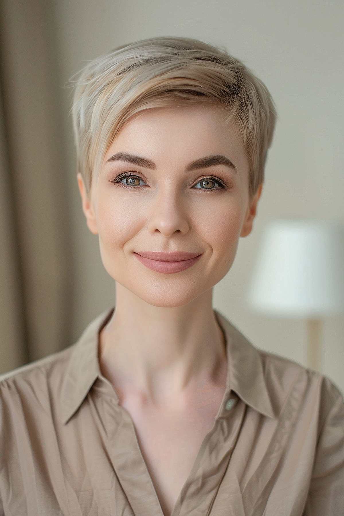 Modern long pixie cut for thin hair with layered top and shorter sides