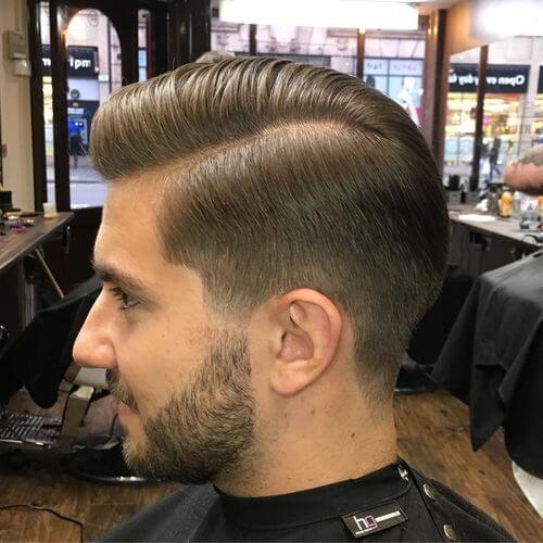 modern side part pompadour hairstyle for men