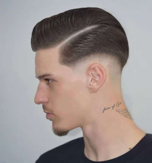 Modern Pompadour Side Part with Low Fade