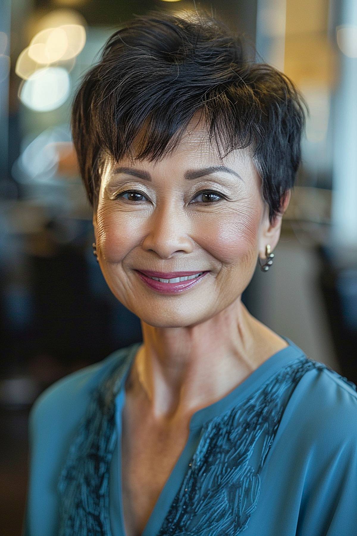 Textured pixie cut for older Asian women over 50