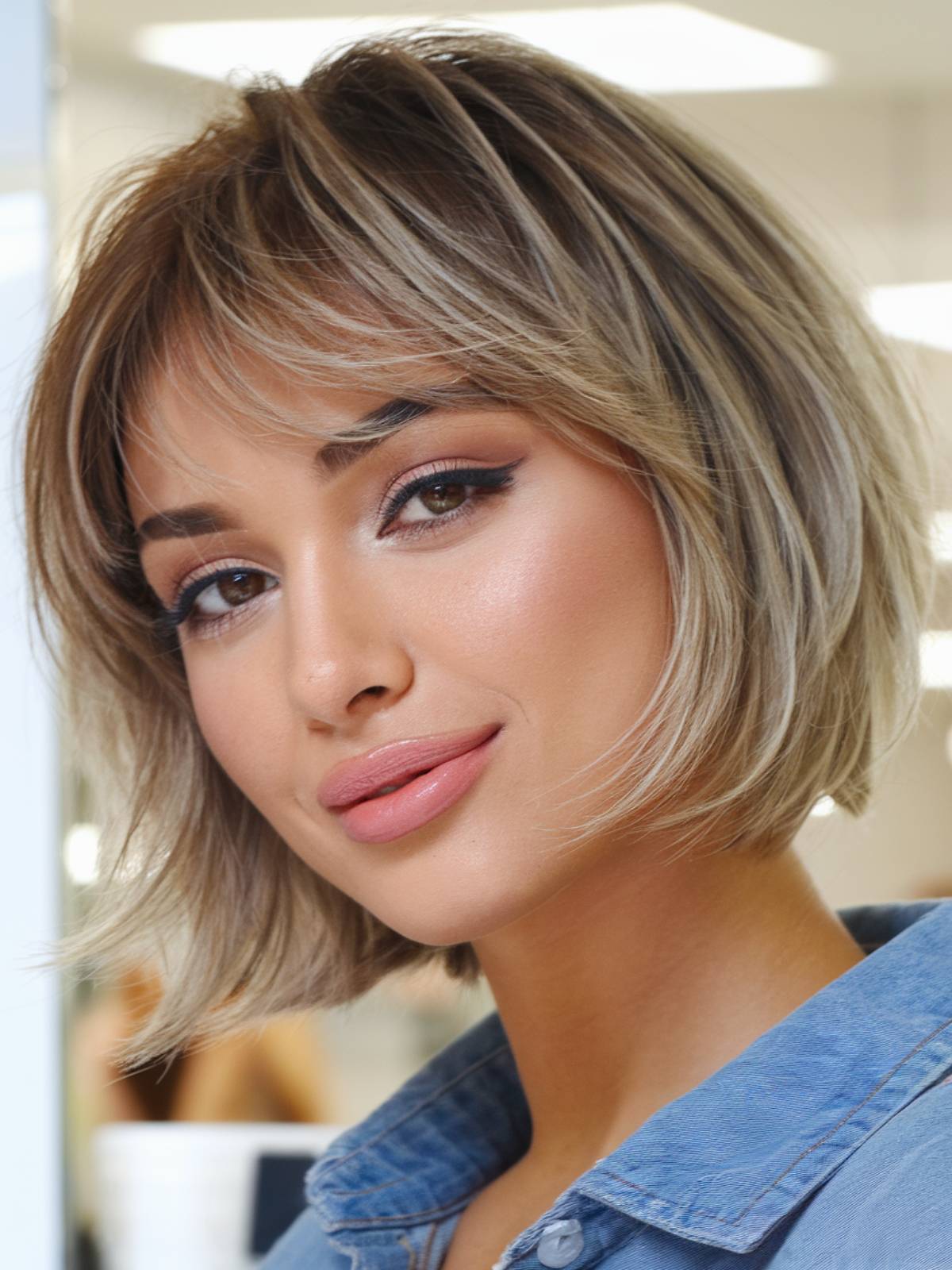 Short layered bob with bangs for oval faces