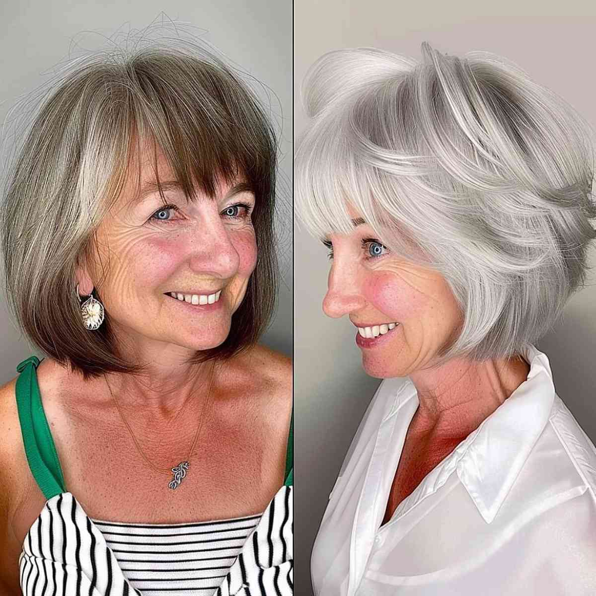 Voluminous Silver Short Layered Shag for Women Over 50 with Thick Hair