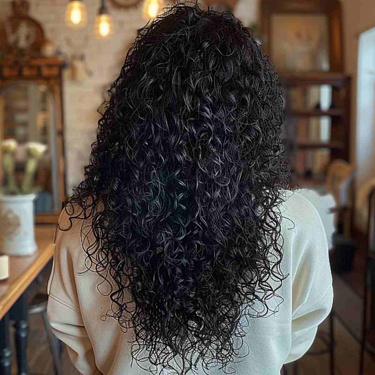 Modern v-shape layers for naturally curly hair