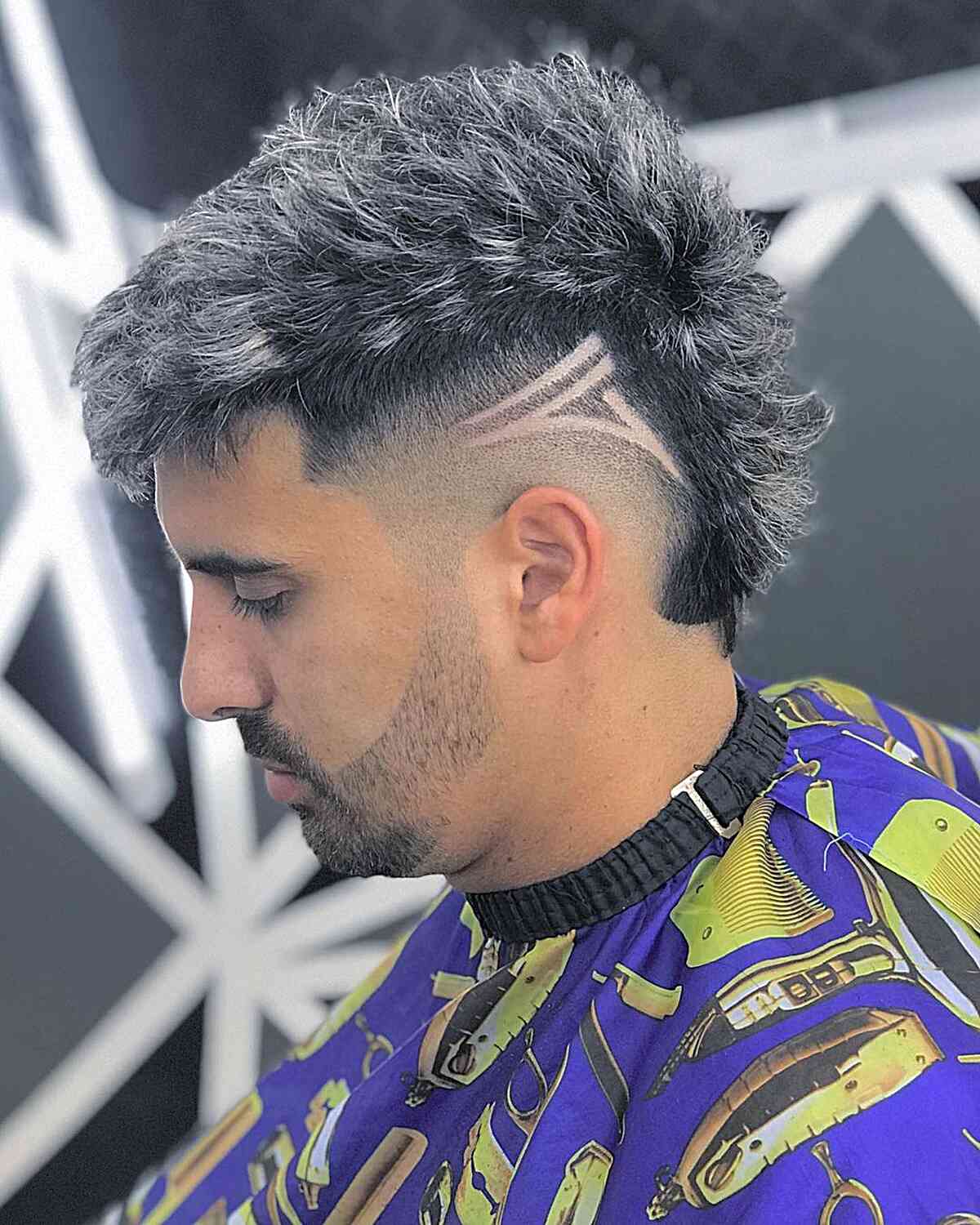 Mohawk with Frosted Tips and Shaved Design for Guys