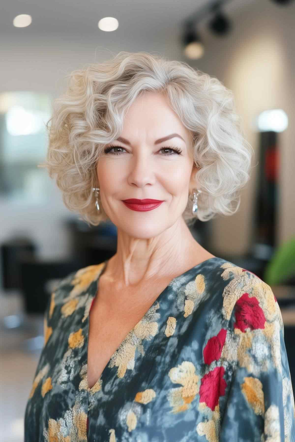 mother of the bride hair short curly bob hairstyles in silver-gray color with soft curls