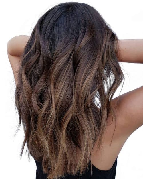 Mousy Brown Hair with Caramel Highlights and Beachy Waves