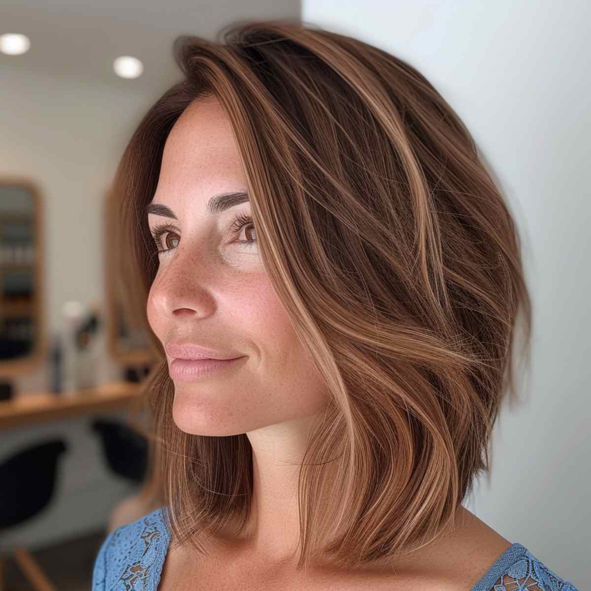 shoulder-length layered bob haircut