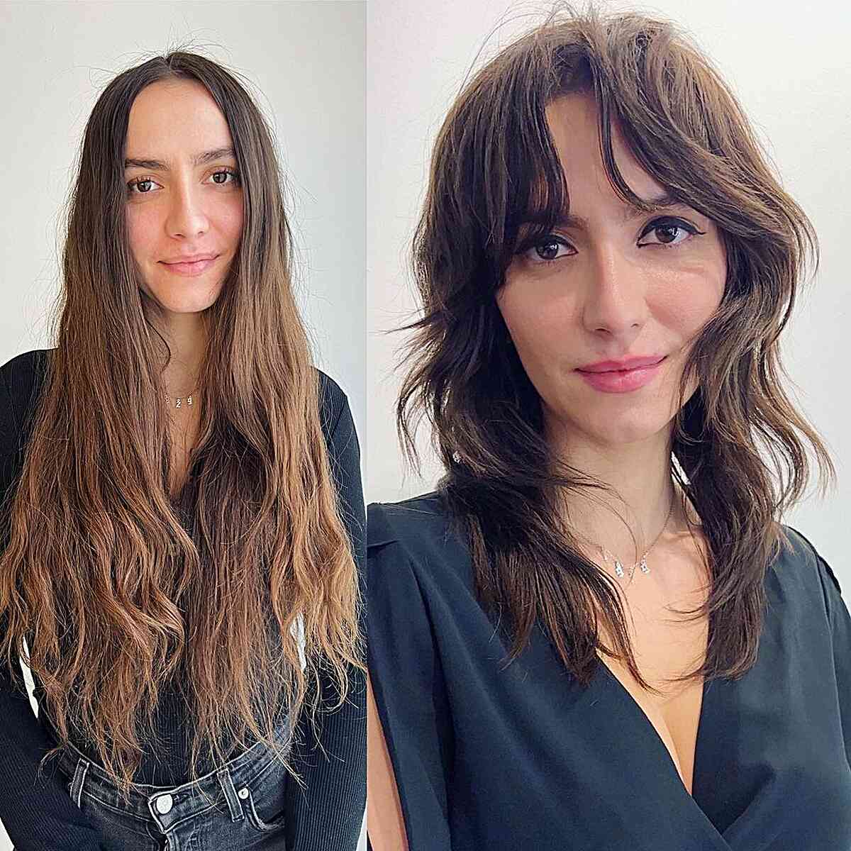 90s-Inspired Medium Shaggy Wolf Cut with Textured Curtain Bangs