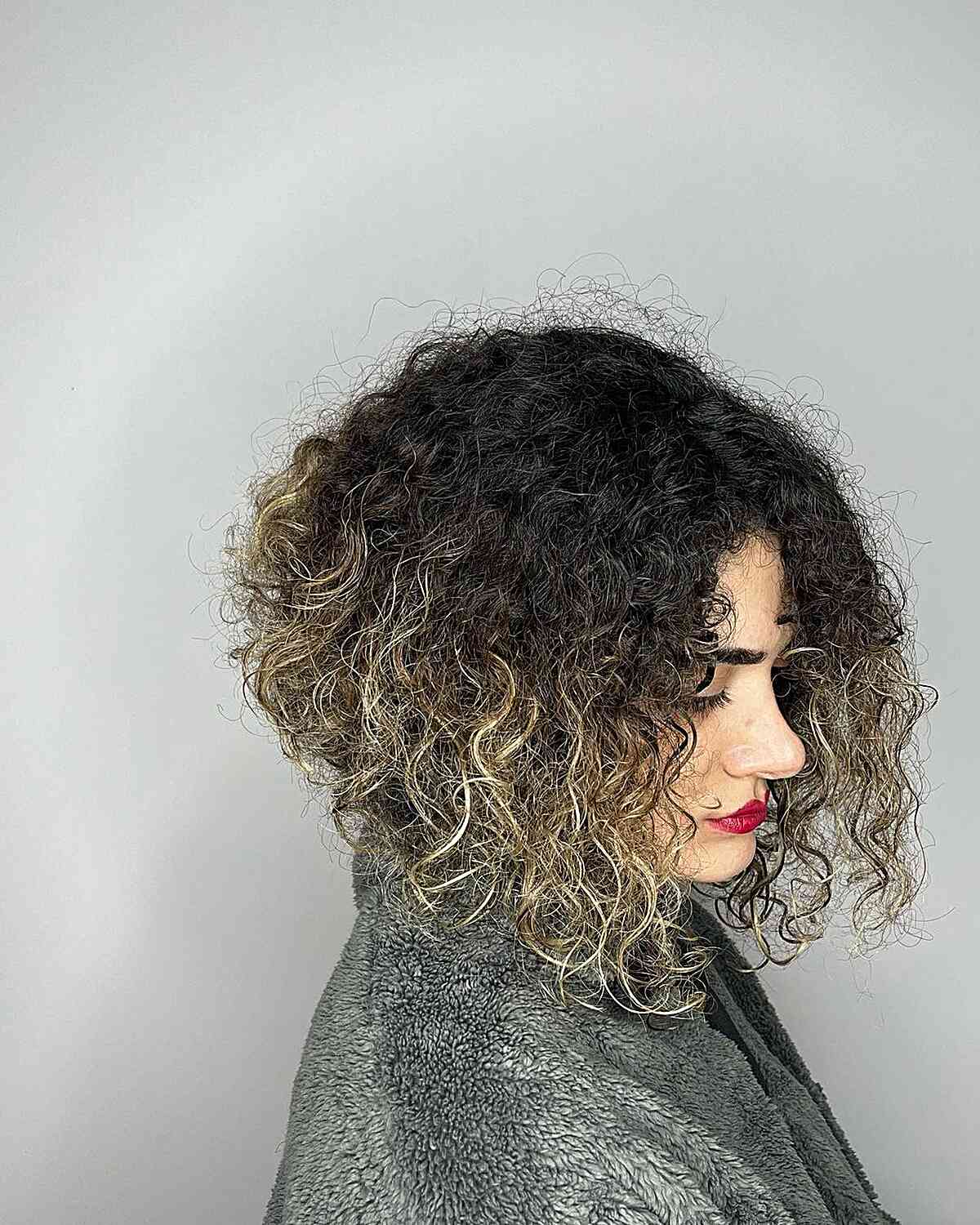 Long curly a-line bob hairstyle