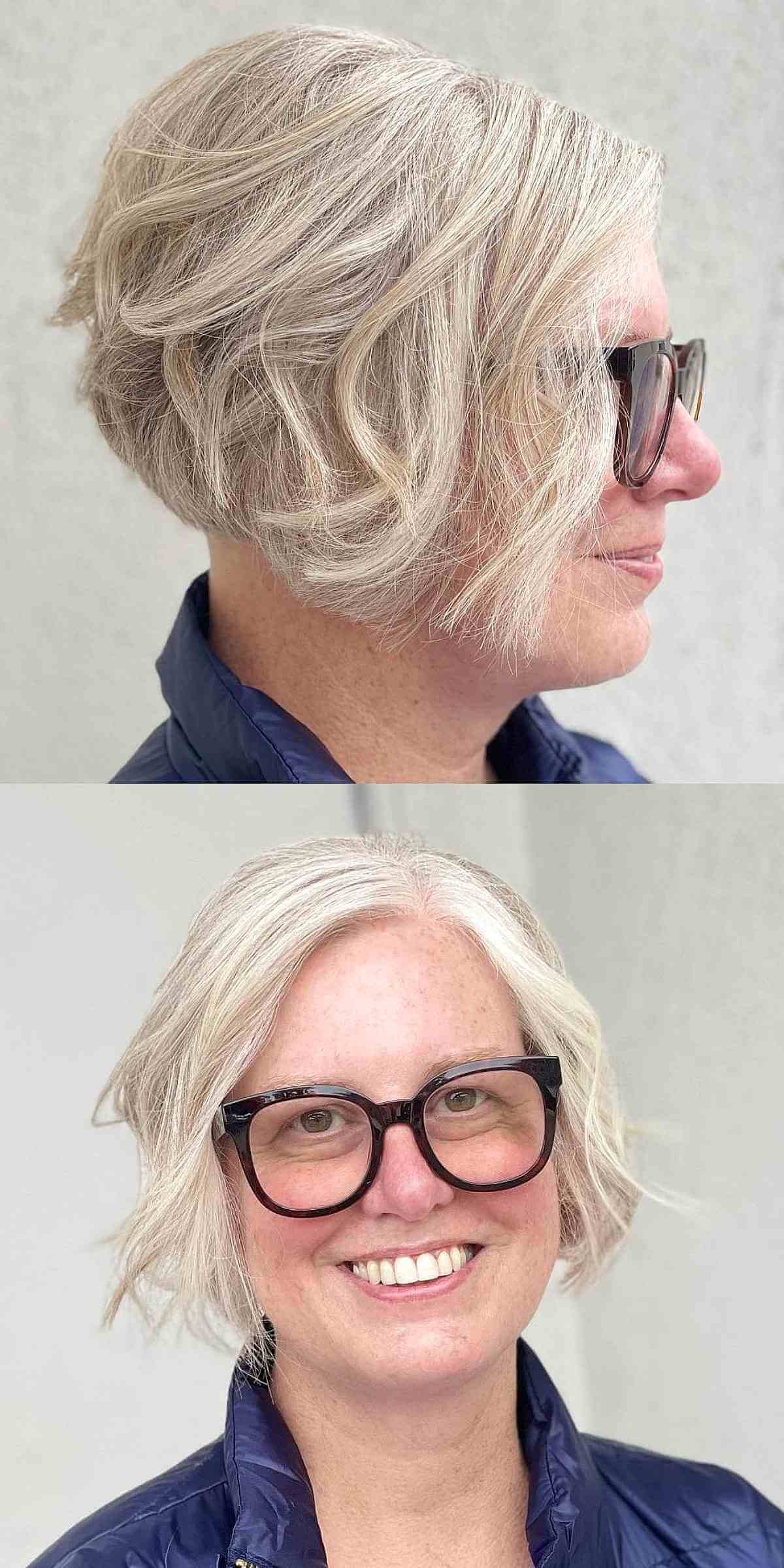 Above the Shoulders A-Line Hairstyle on Wavy Hair in Women Over 60
