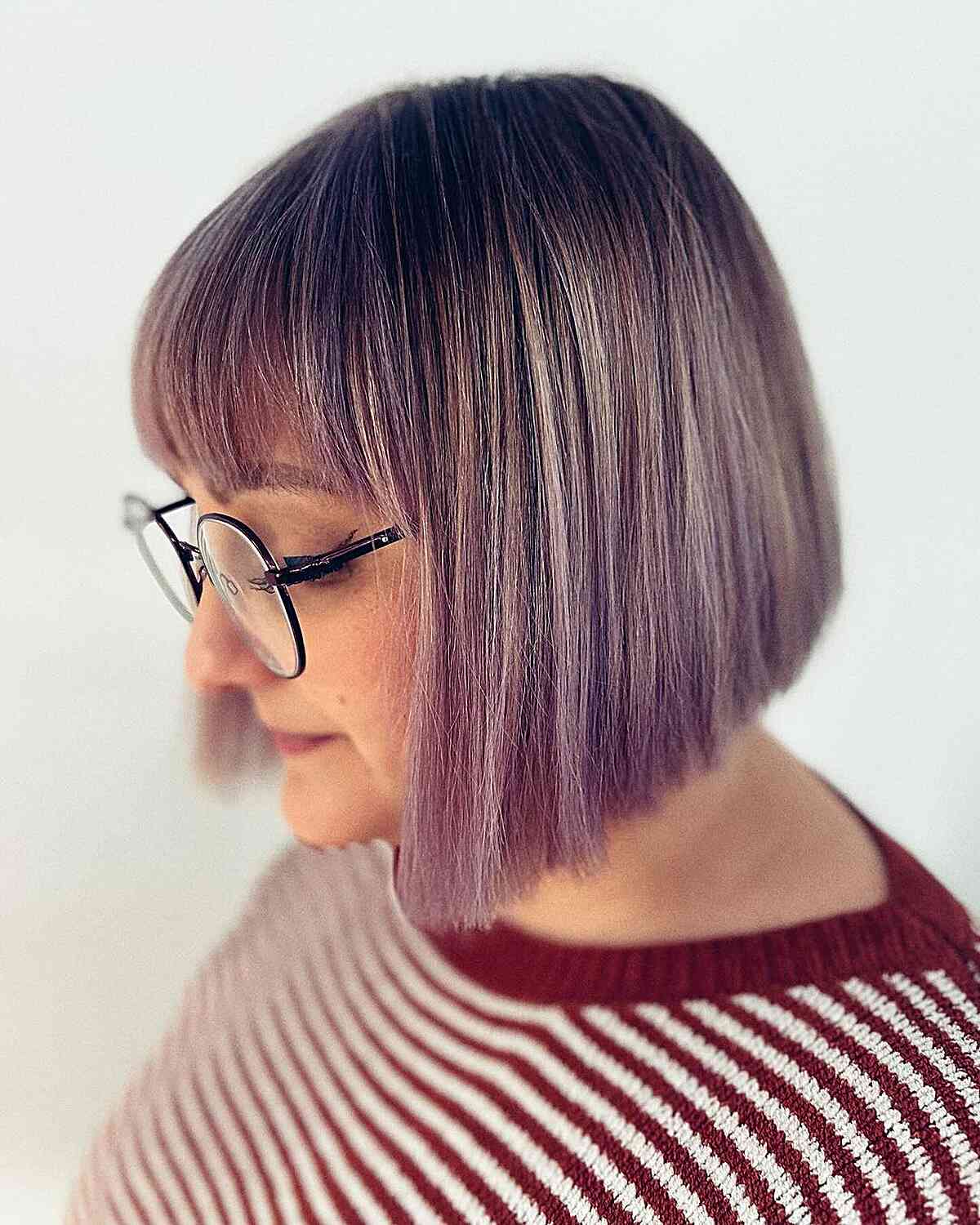 A-Line Hairstyle with Subtle Lavender Hues