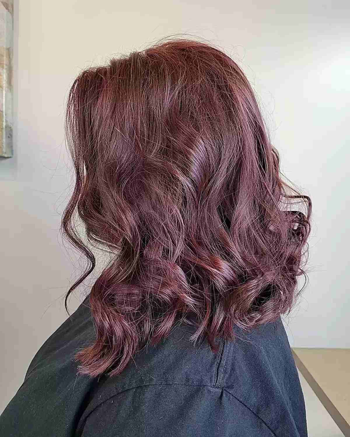 A striking burgundy red shoulder length hair