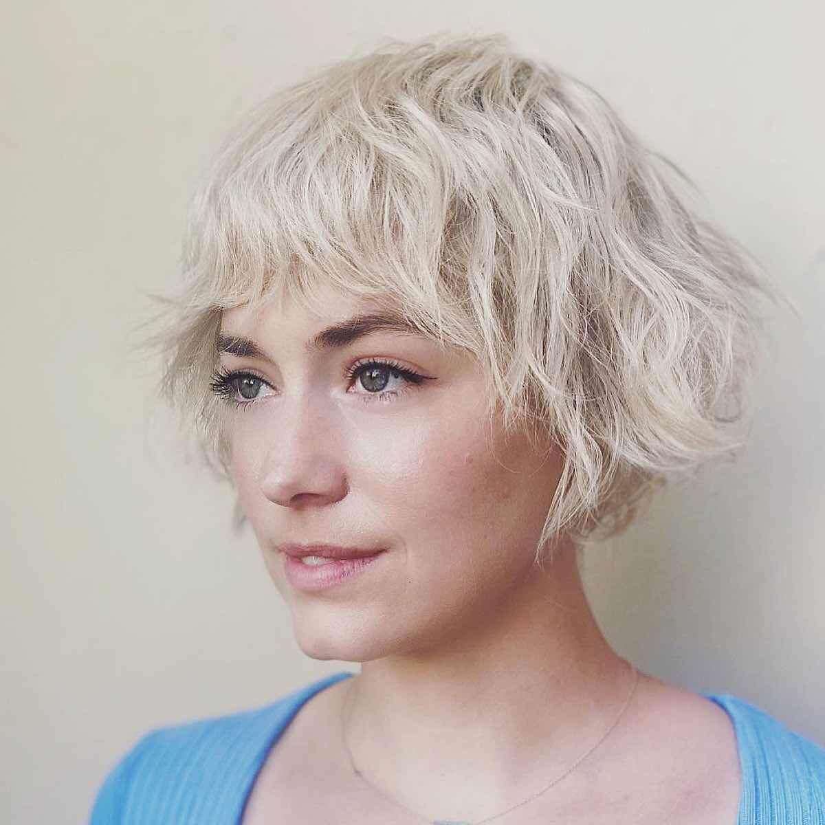a stylishly short wavy bob hairstyle