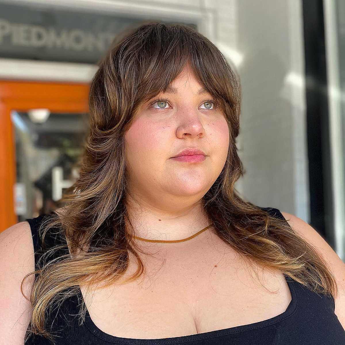 Adorable Long Layered Style with Curtain Bangs for Double Chins