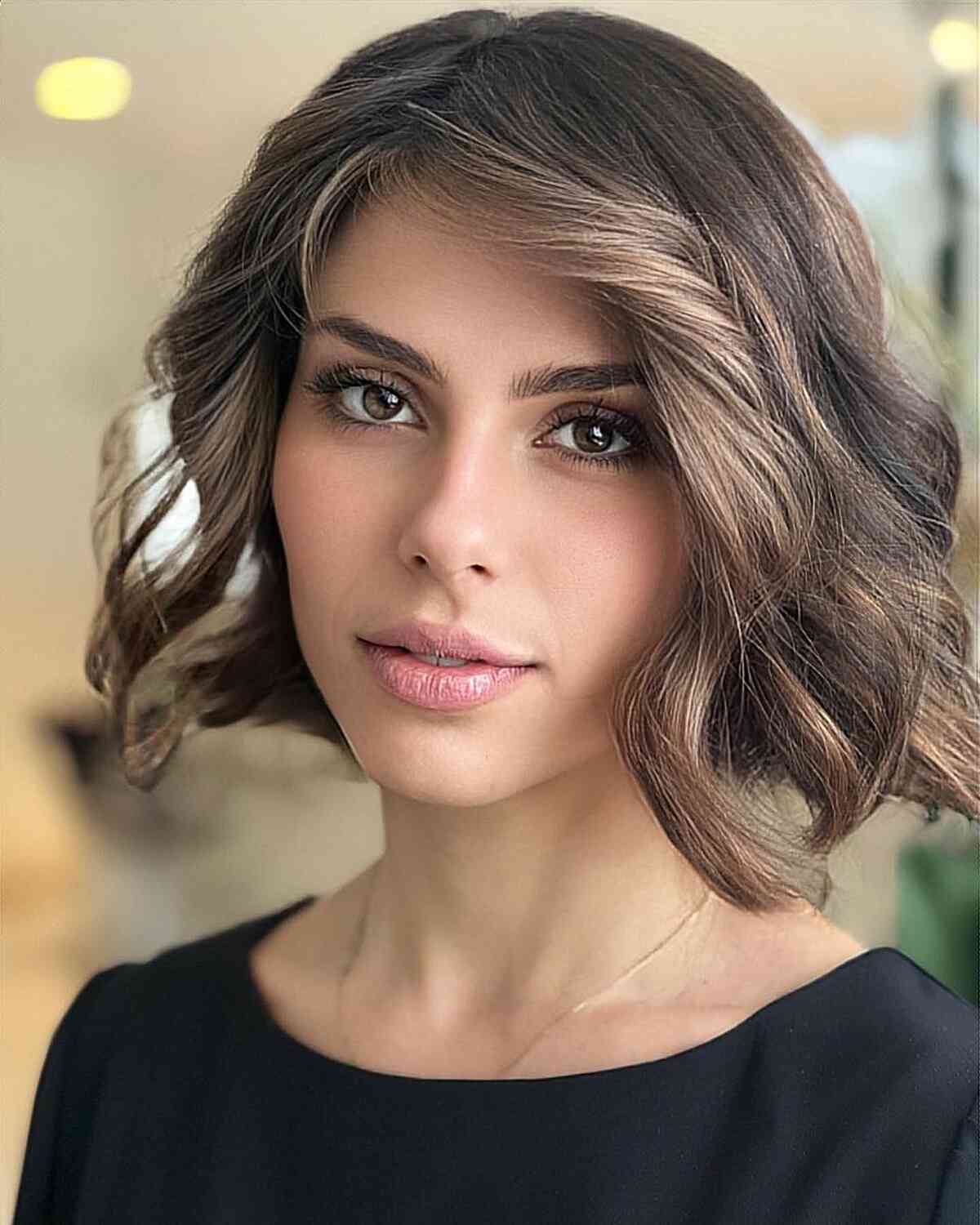 Adorable Side-Parted Blunt Cut Wispy Bob for brunettes with fine hair