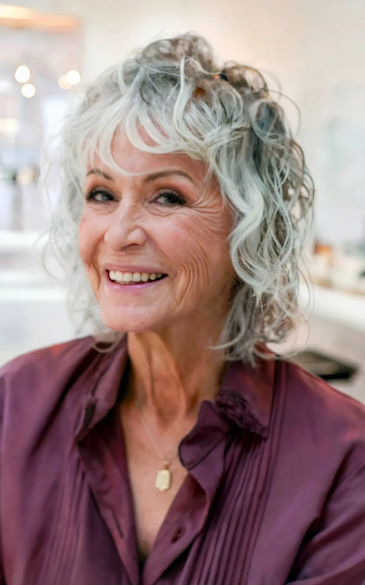 Airy Shag with Soft Curly Locks for Ladies in Their 70s