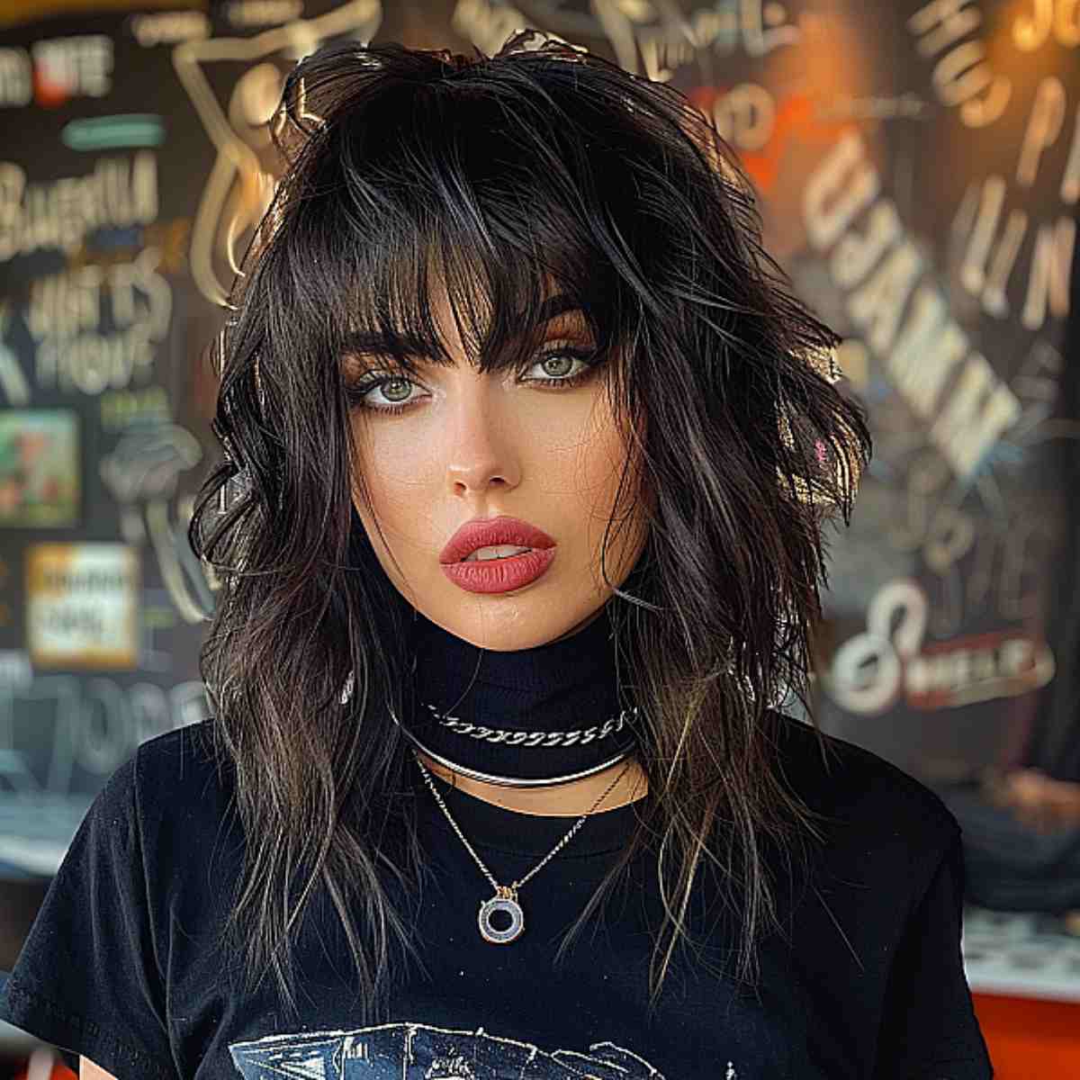 Androgynous Black Shag with Bangs
