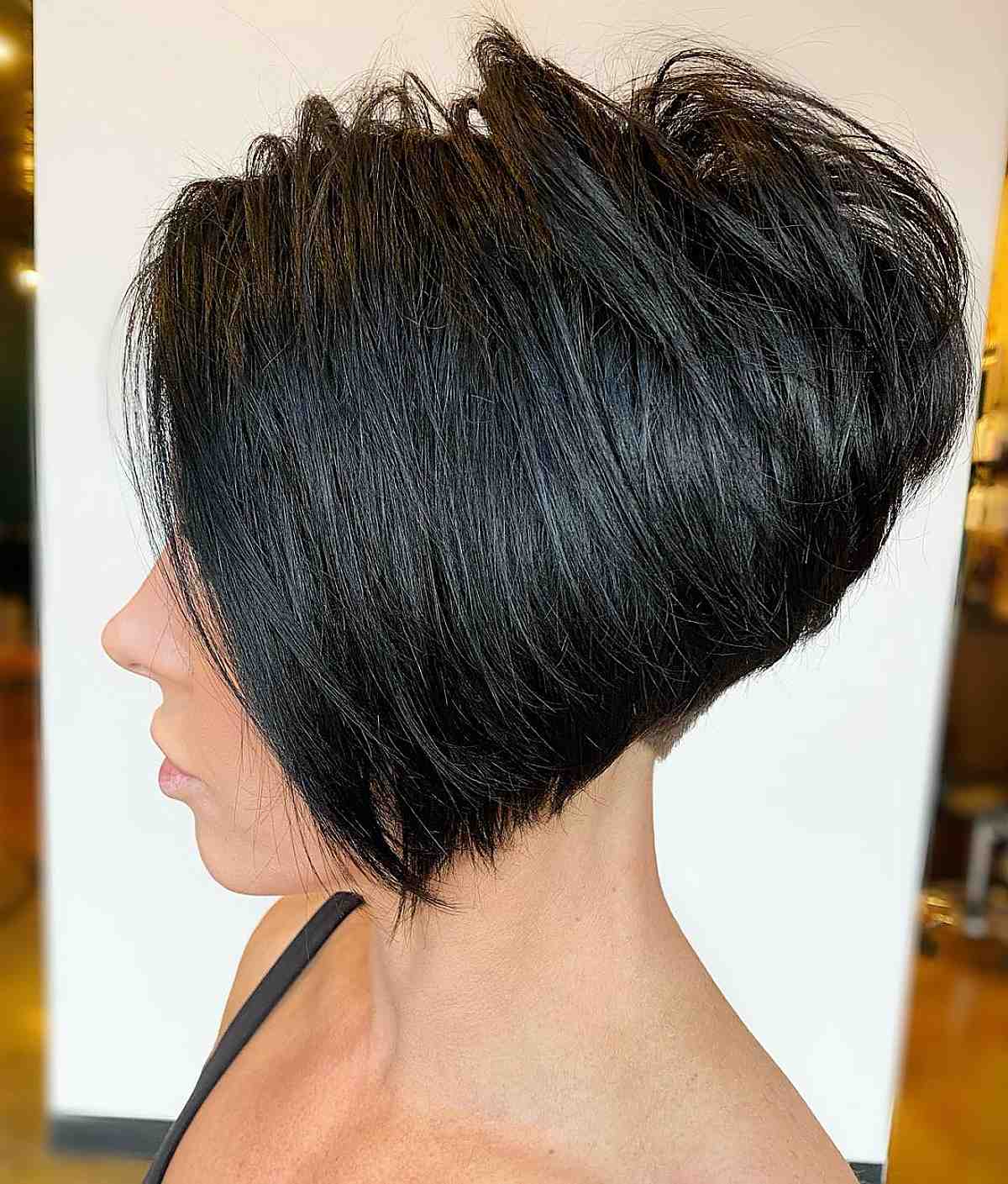 angled bob hairstyle with long front and short back