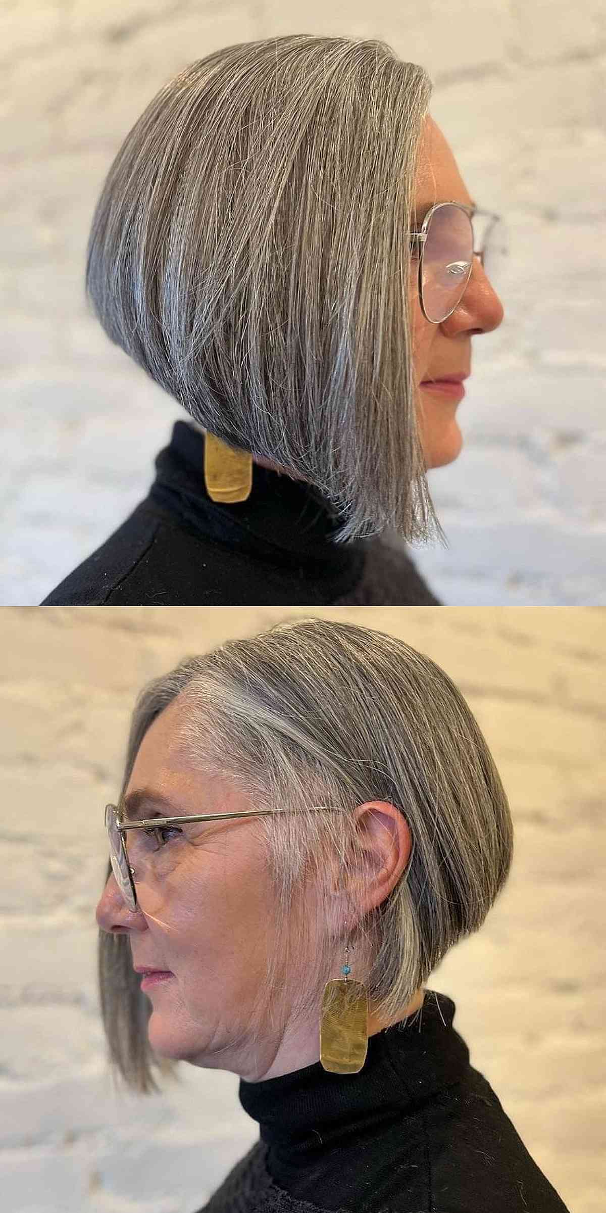 Asymmetrical Bob Hairstyles for Mature Women Who Wear Glasses