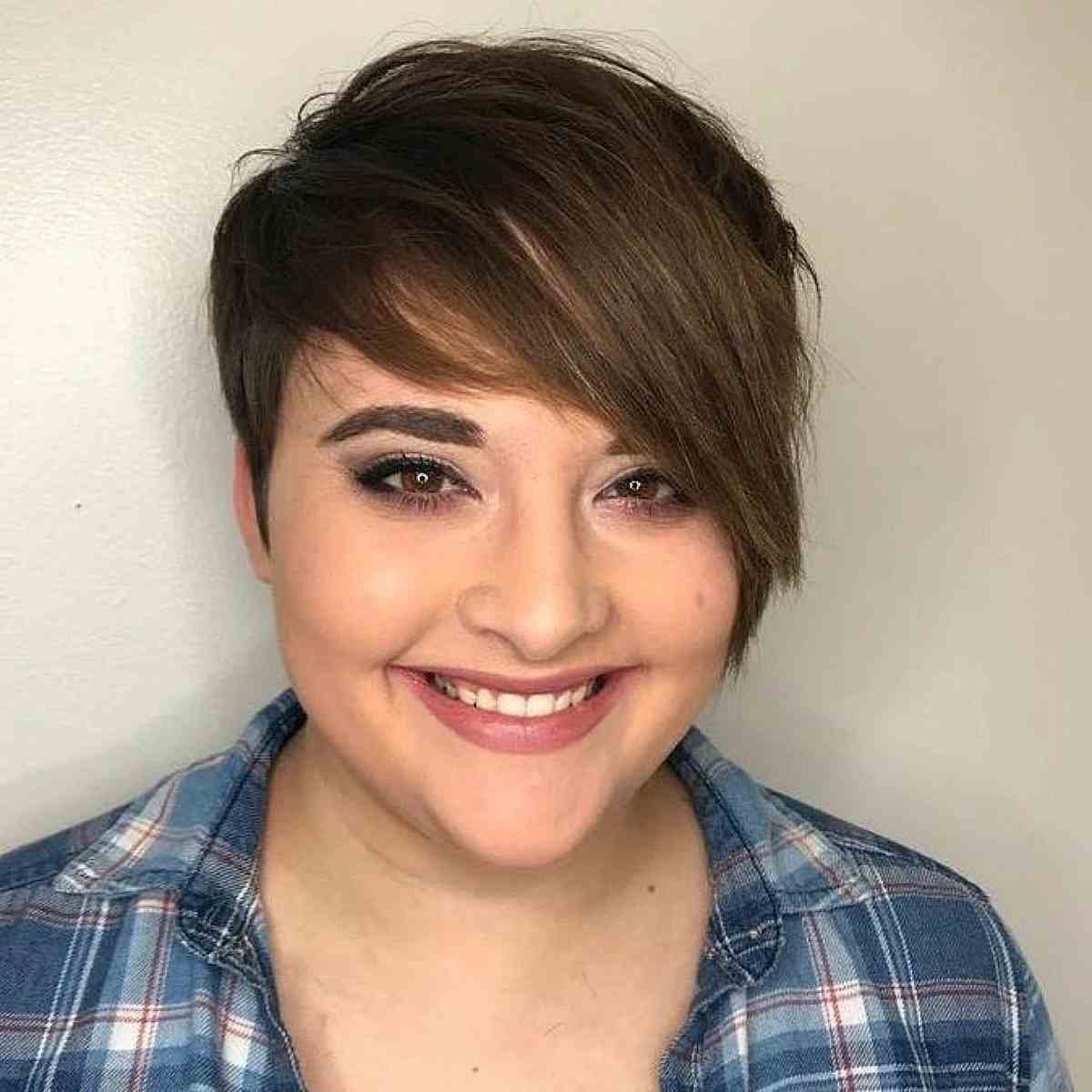 Asymmetrical Pixie Cut with Extended Bangs for a Chubby Face