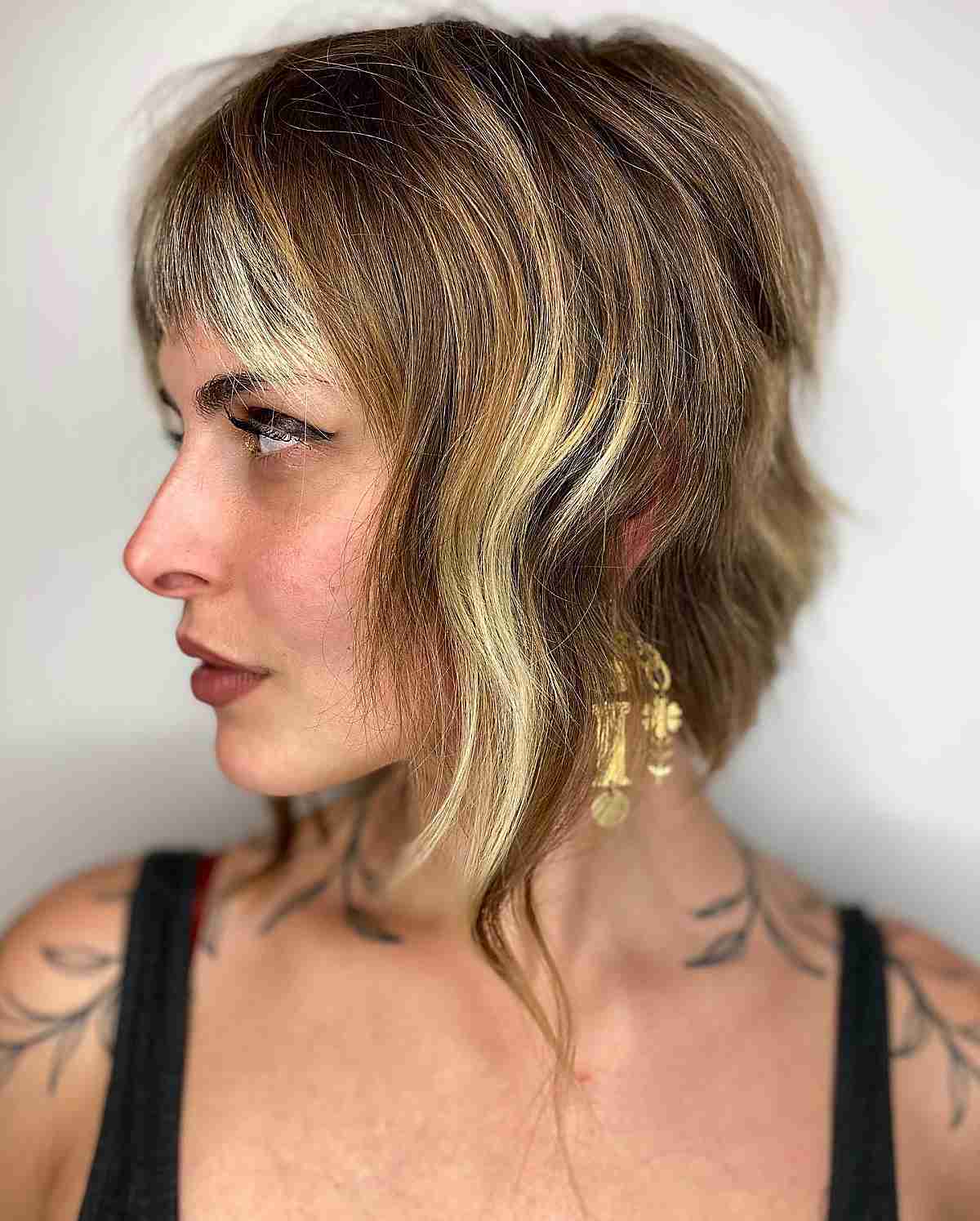 asymmetrical shag with accent tendrils