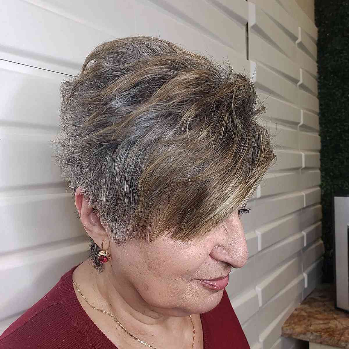 Asymmetrical Tapered Pixie Cut for 70-Year-Olds