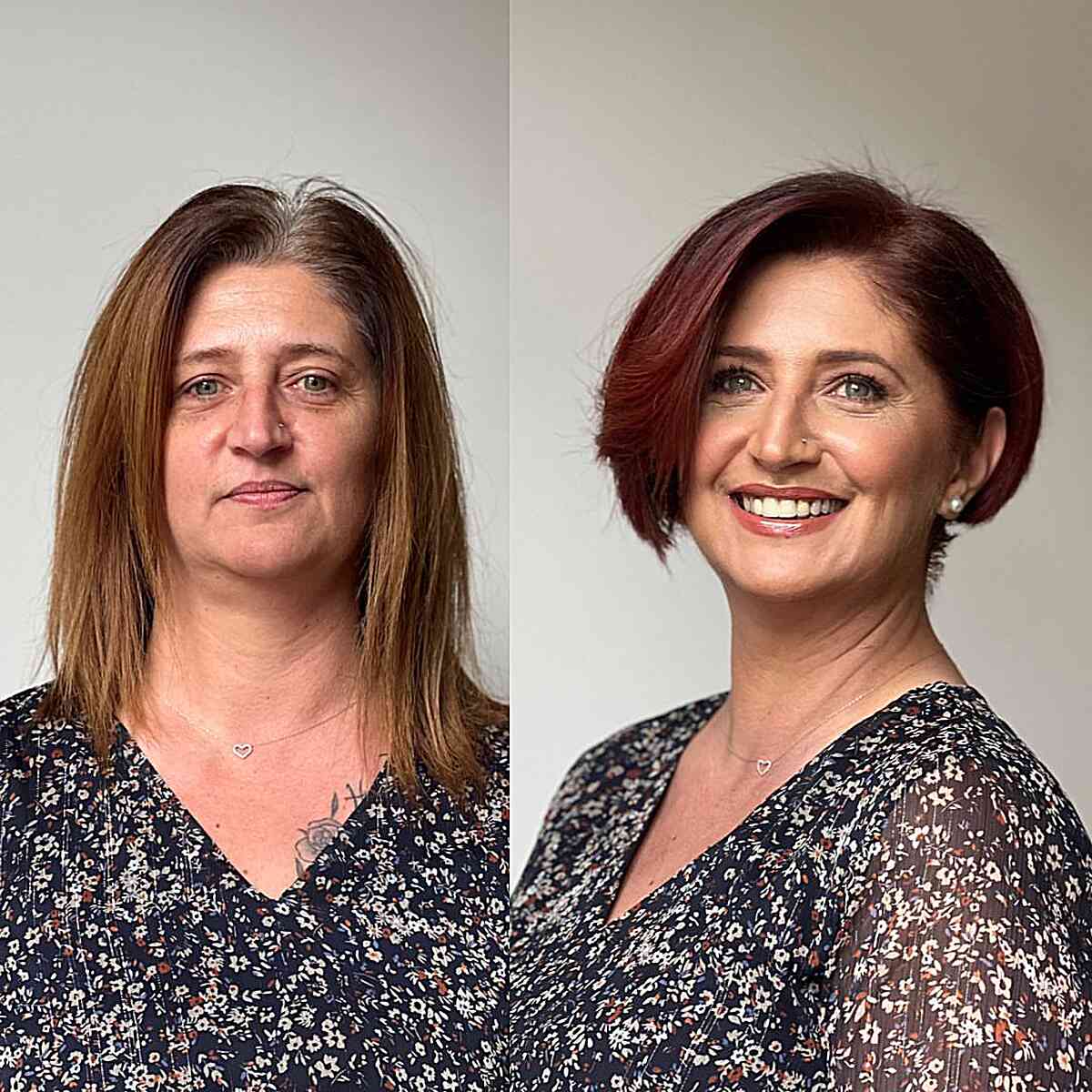 Ear-Length Asymmetrical Transformation with a side part for women over 30