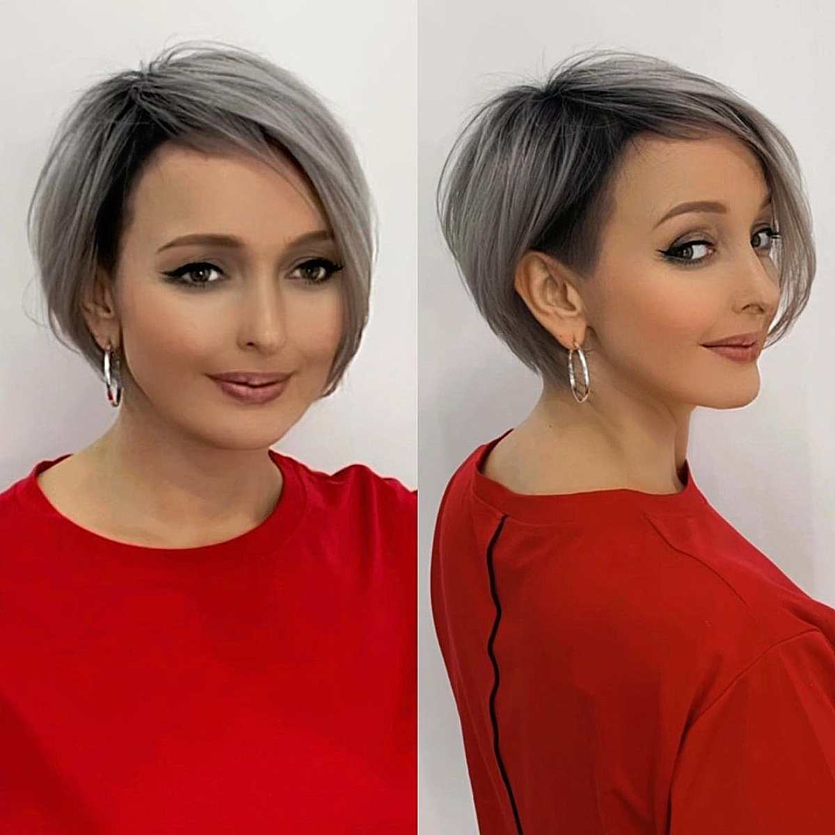 Ear-Length Asymmetrical Side-Parted Undercut Bob on Fine Hair