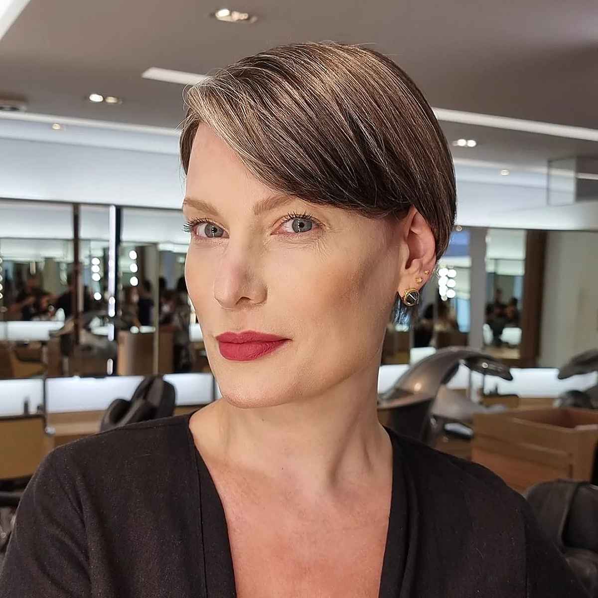 Asymmetrically Styled Pixie for Mature Women