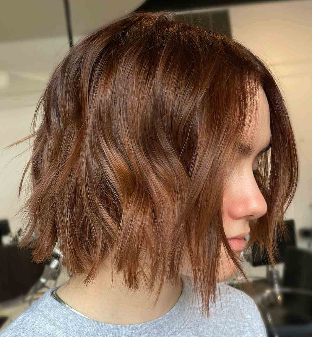 Auburn Brown on a Short Textured Bob Style
