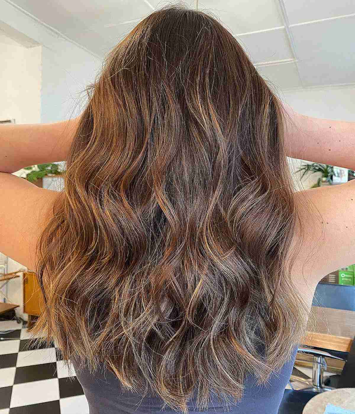 Brown Autumn-Inspired Partial Balayage with Warm Caramel Highlights