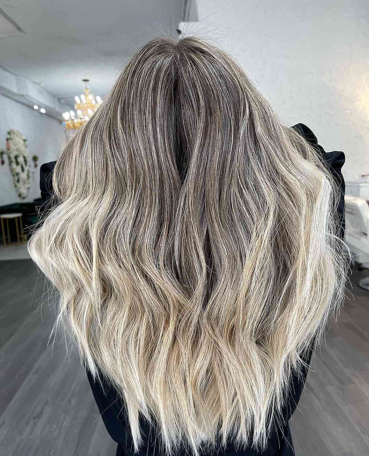 Balayage with Platinum Blonde Highlights on Dark Brown Hair