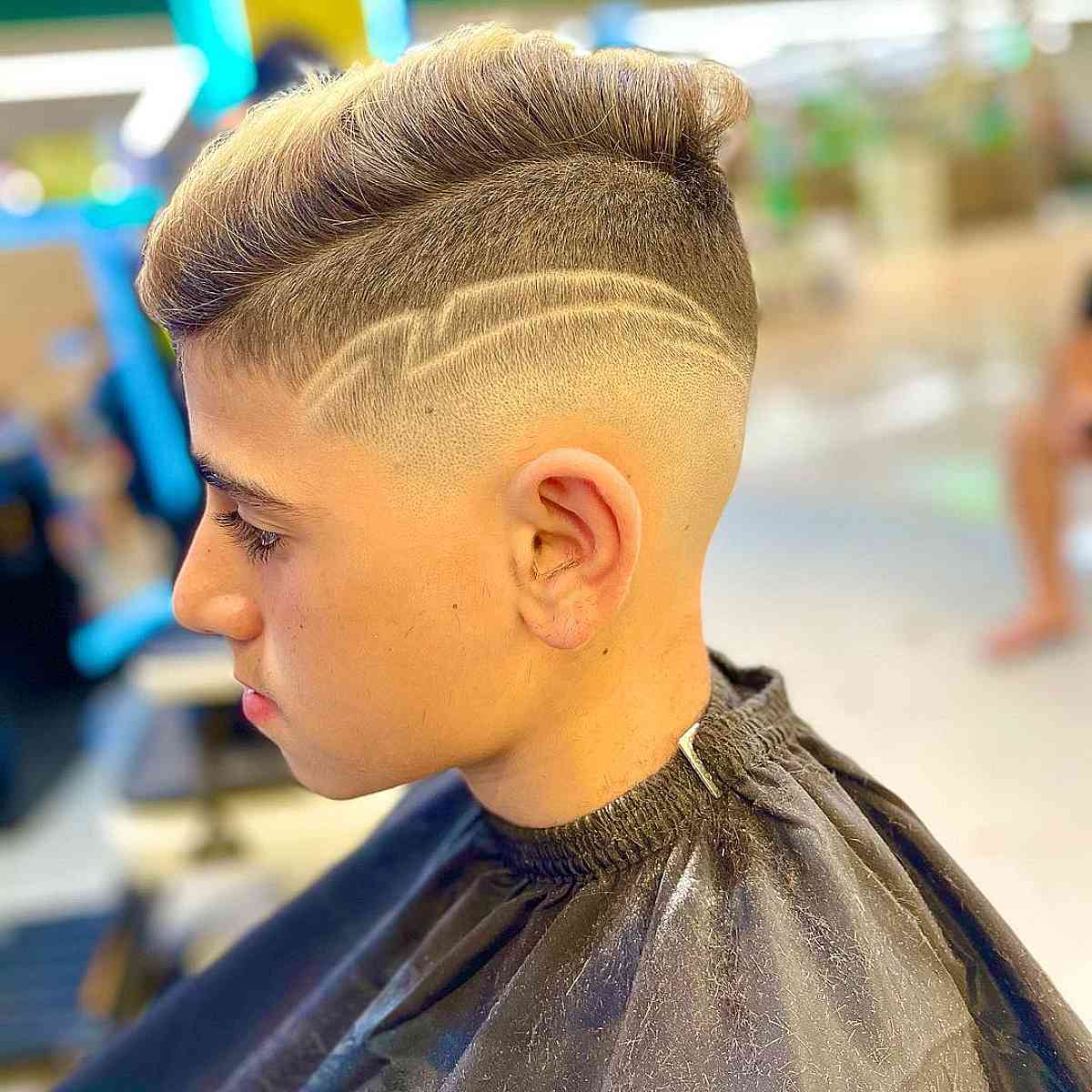 Bald Fade with Unique Patterns for Boys