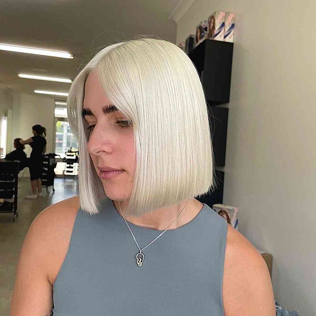 Barbie Blonde with Neck-Length Boyfriend Blunt Bob Hairstyle