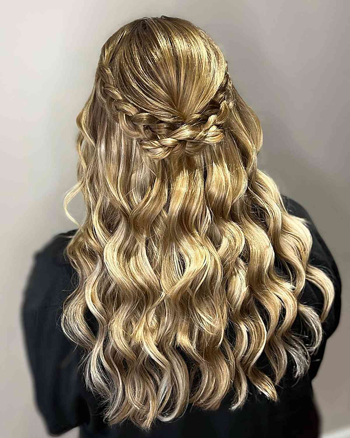 Beachy Waves and Half-Up Braids with curled ends for Prom Night