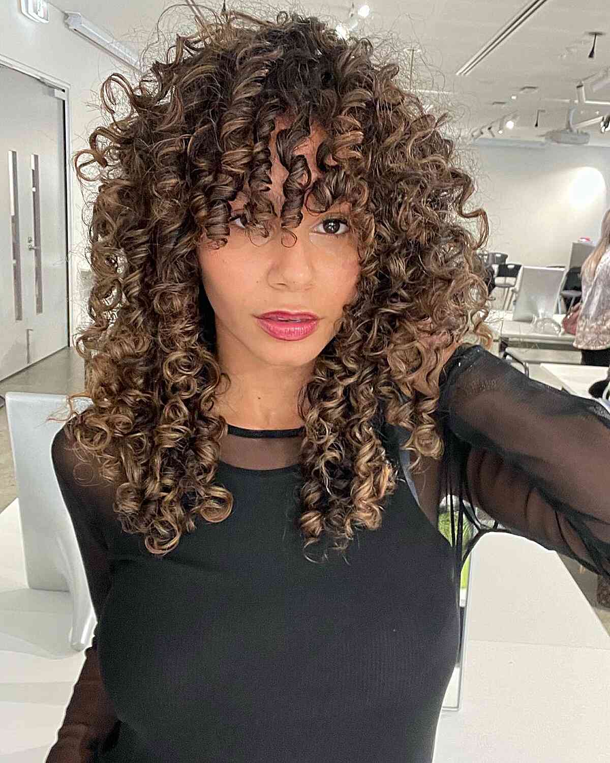 Stunning Curly Waterfall Bangs for women with long curly hair