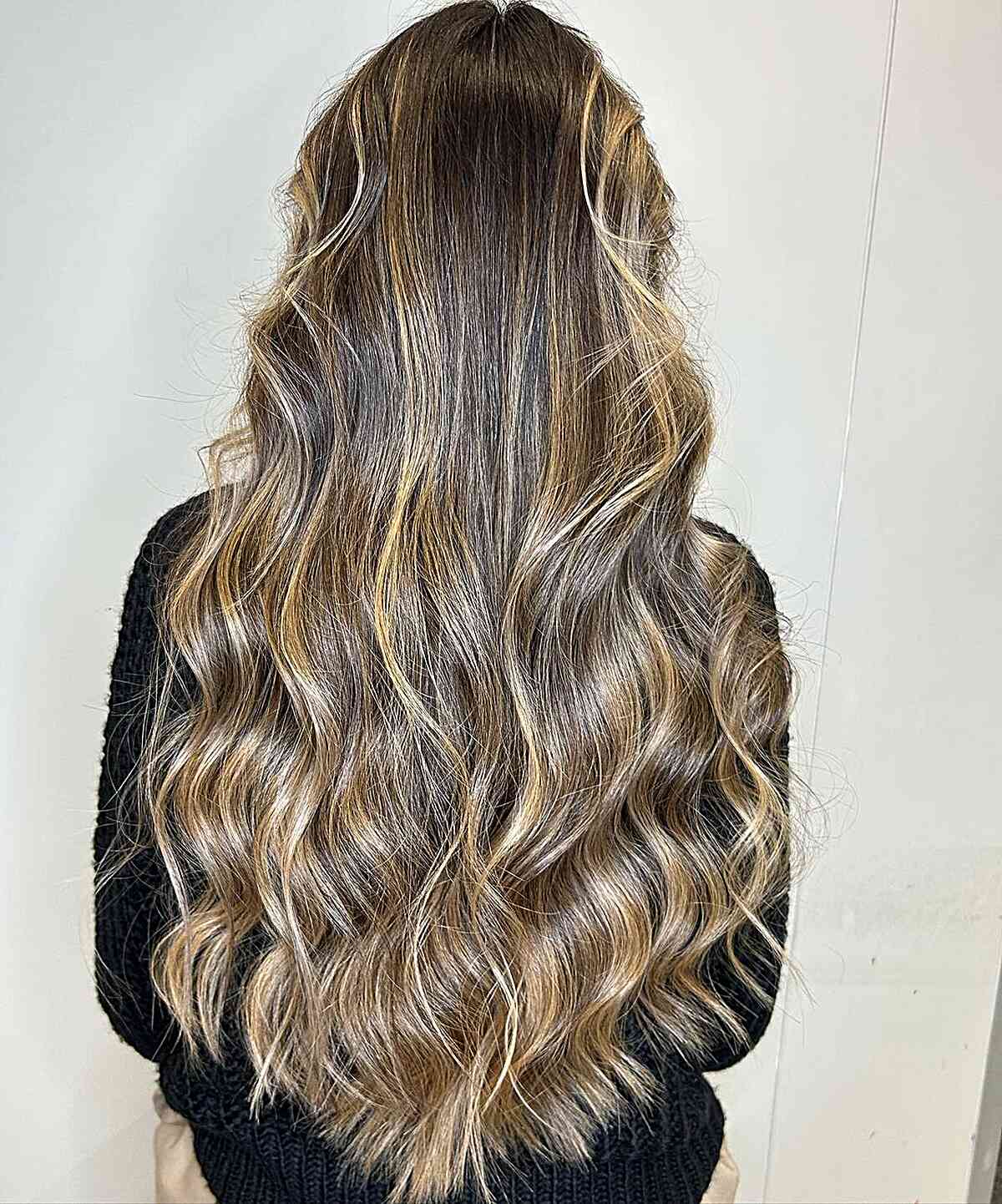 Very Long Dark Brown Hair with Golden Blonde Highlights