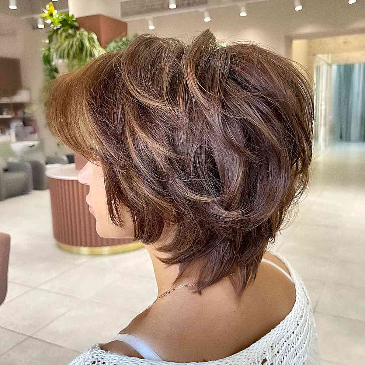 Bixie Cut with a Warm Brown Balayage and Copper Highlights