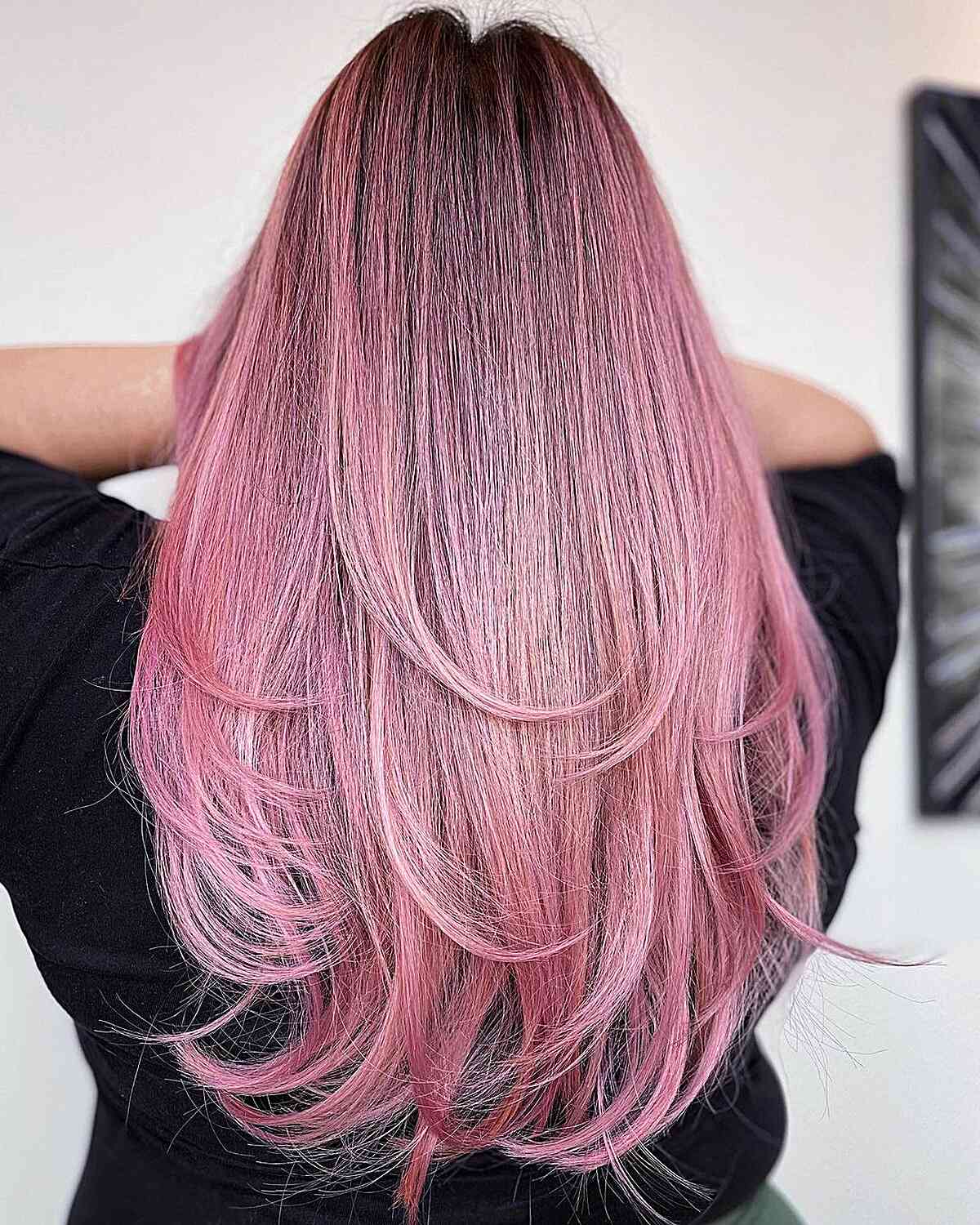 Blended Pink Balayage for Thin Hair