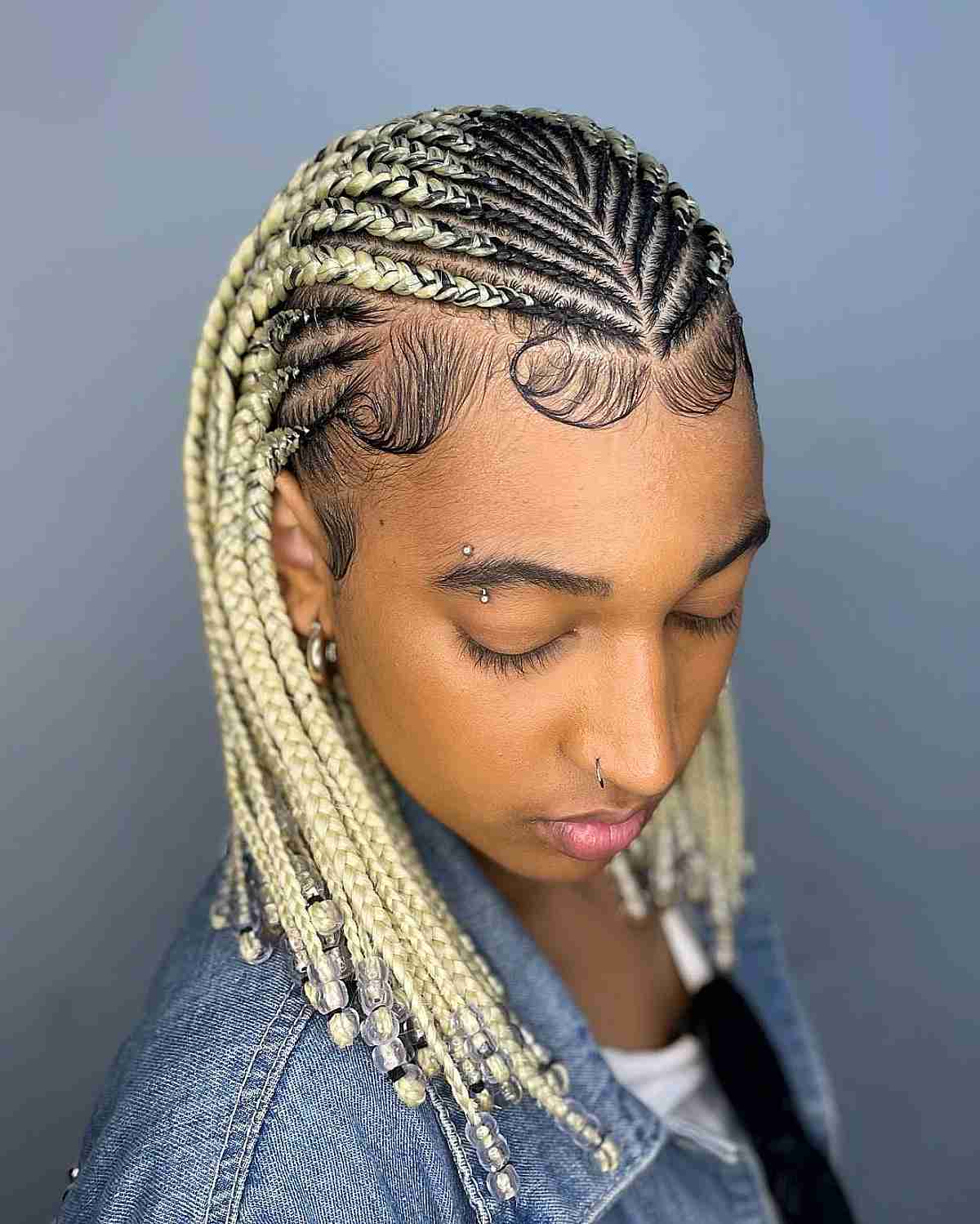 Blonde Ghana Braids Featuring Edges and Beads