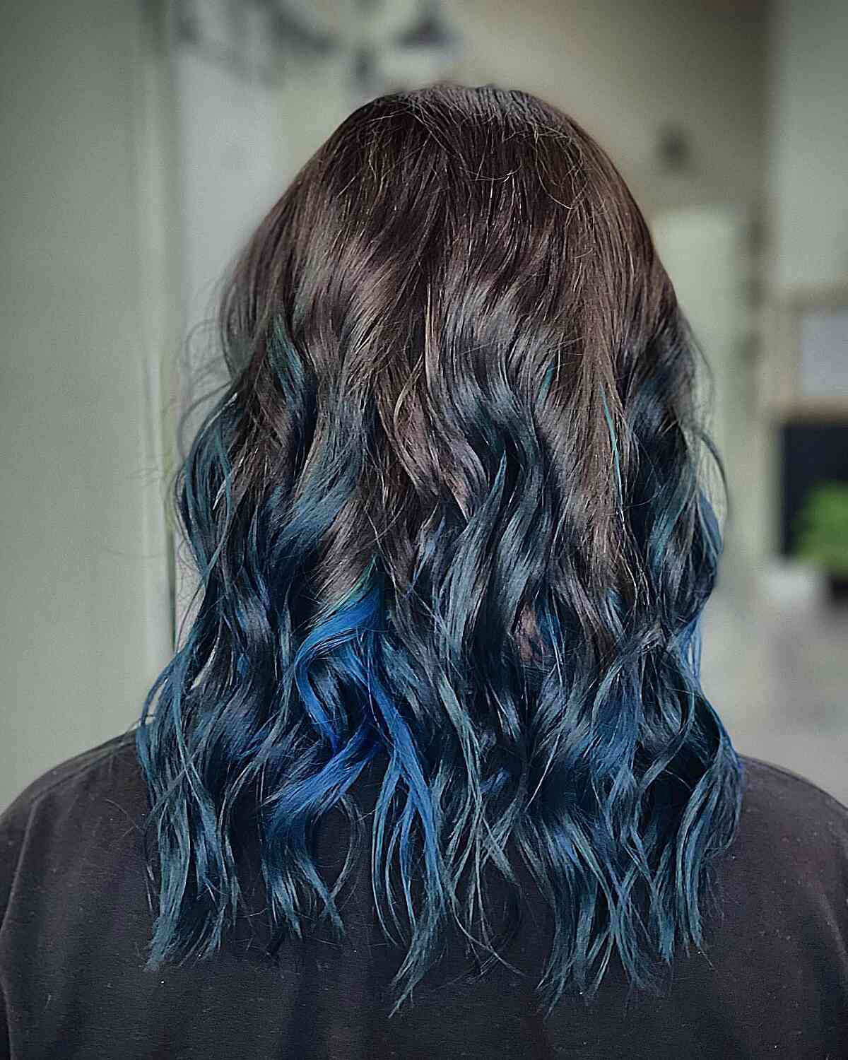 Bold dip dye blue ombre shoulder length
